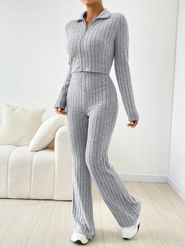 High Neck Crop Tee & Flare Leg Pants