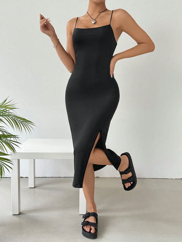 High Slit Backless Halter Neck Maxi Dress