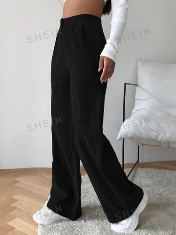 EZwear High Waist Cord Wide Leg Pants
