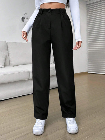 EZwear High Waist Straight Black Leg Pants