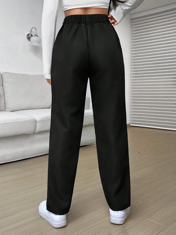 EZwear High Waist Straight Black Leg Pants