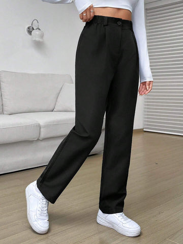 EZwear High Waist Straight Black Leg Pants