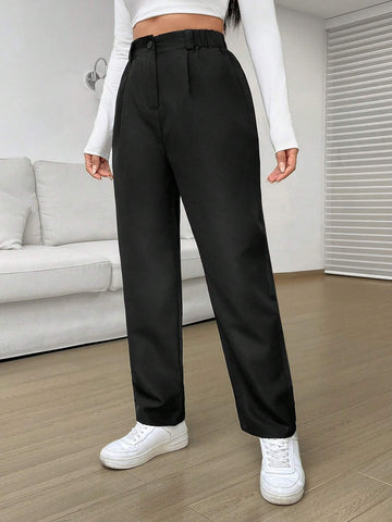 EZwear High Waist Straight Black Leg Pants