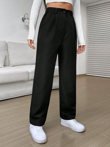 EZwear High Waist Straight Black Leg Pants
