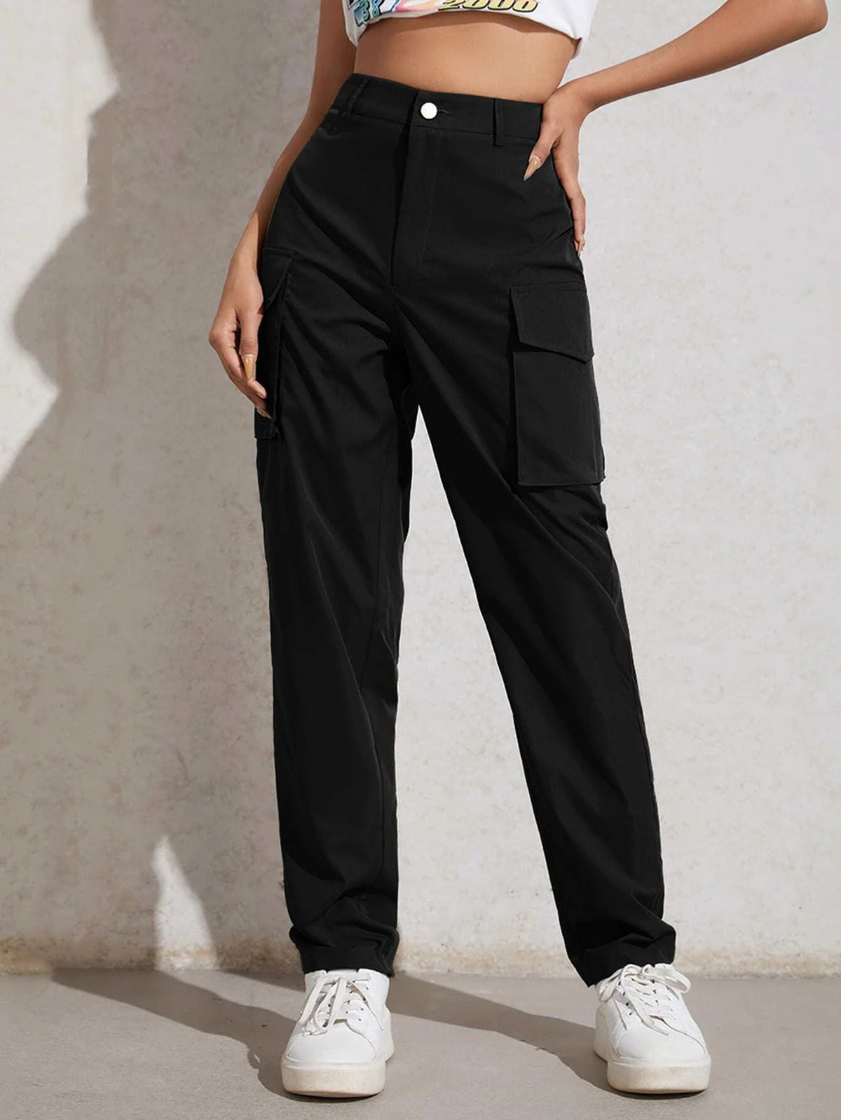 EZwear High Waisted Flap Pocket Zip Fly Pants