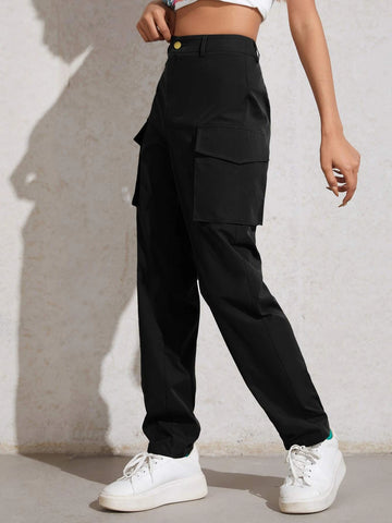 EZwear High Waisted Flap Pocket Zip Fly Pants