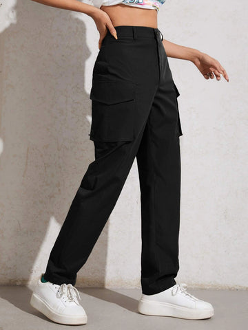 EZwear High Waisted Flap Pocket Zip Fly Pants