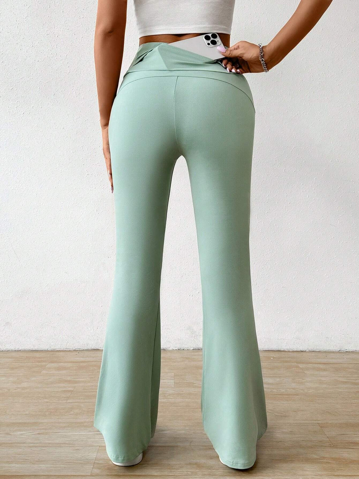 EZwear High Waisted Flared Pants With Pockets