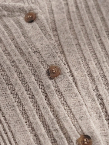 Khaki Button Front Ribbed Knit Bodycon Long Sleeve Top & Mini Skirt Set