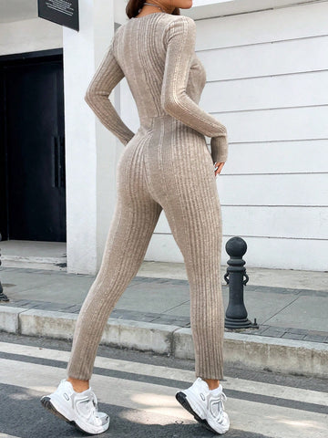 Khaki Knitted Women'S Bodysuit