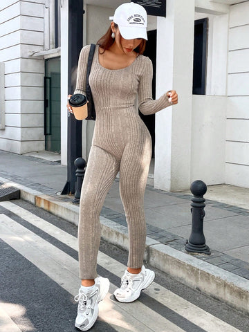 Khaki Knitted Women'S Bodysuit