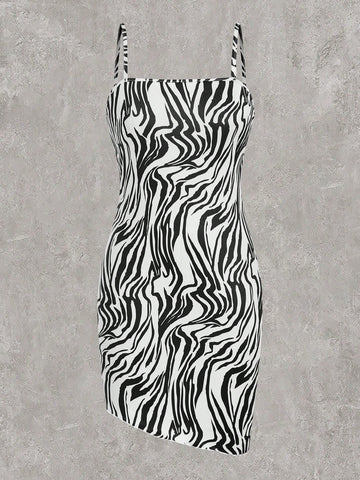 Knitted Bodycon Dress With Wavy Pattern For Women