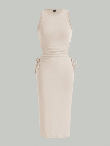Knitted Drawstring Sleeveless Dress