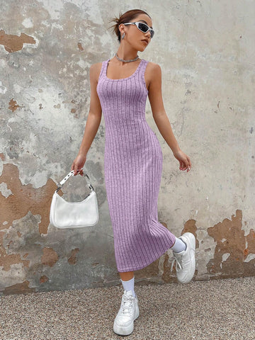 Knitted Maxi Dress With Spaghetti Straps