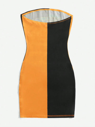Knitted Women's Strapless Printed Maxi Dress