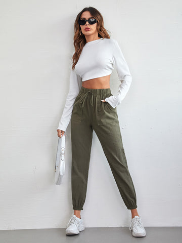 EZwear Knot Front Patch Pocket Pants