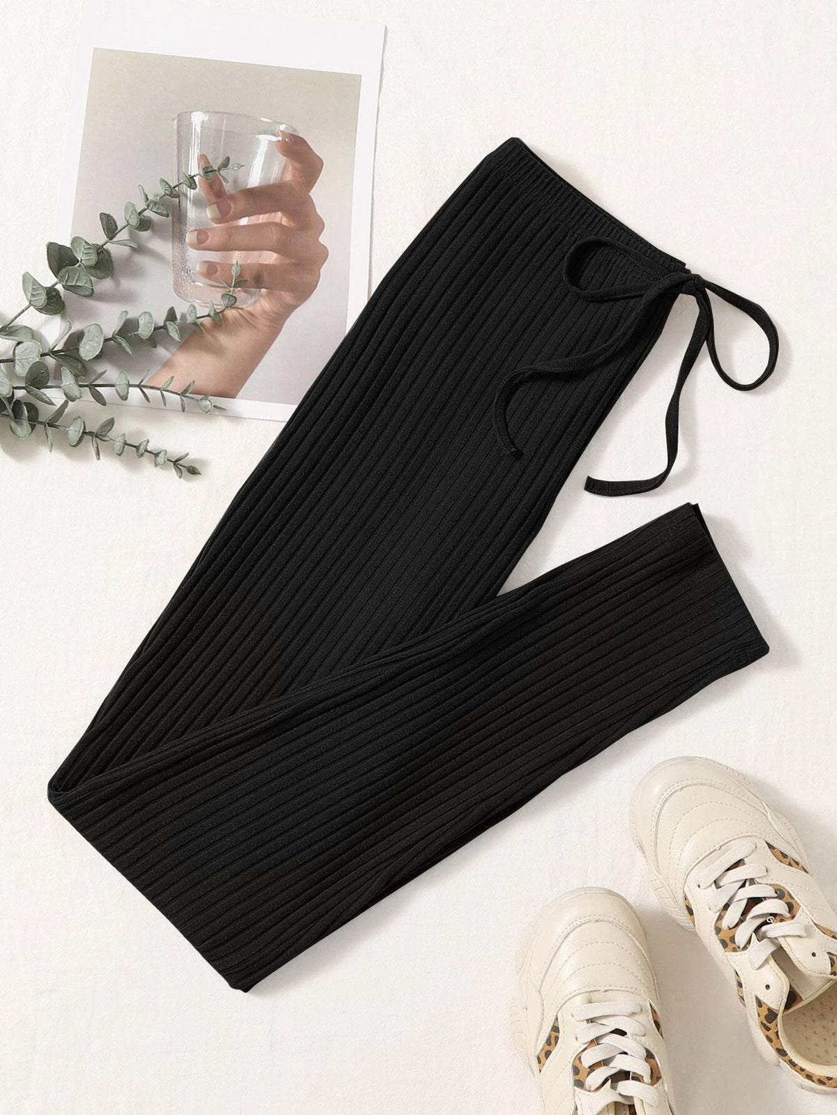 EZwear Knot Front Ribbed Knit Leggings