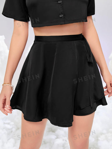 EZwear Knot Side Wrap Satin Skirt