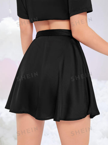 EZwear Knot Side Wrap Satin Skirt