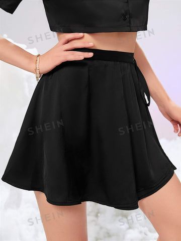 EZwear Knot Side Wrap Satin Skirt
