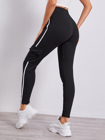 EZwear Knotted Waist Flap Pocket Side Joggers