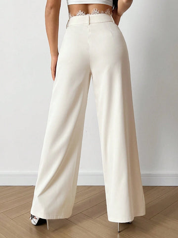 EZwear Lace Patchwork Straight Pants For Women, Summer