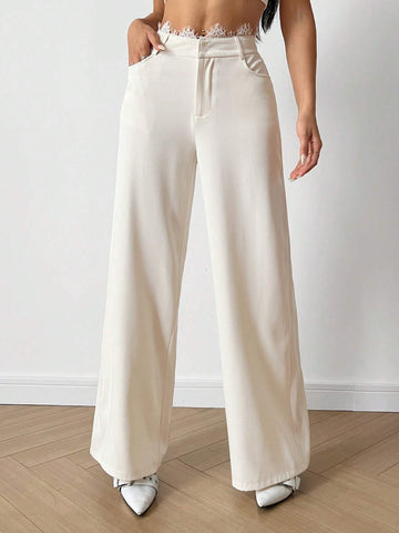 EZwear Lace Patchwork Straight Pants For Women, Summer