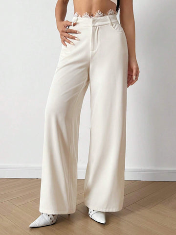 EZwear Lace Patchwork Straight Pants For Women, Summer