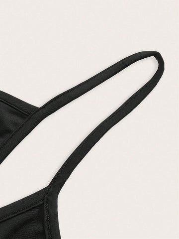 Ladies' Black Casual Bodycon Bodysuit With Floral Seaside Vacation Pattern, Suitable For Summer