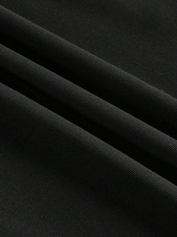 Ladies' Black Casual Bodycon Bodysuit With Floral Seaside Vacation Pattern, Suitable For Summer