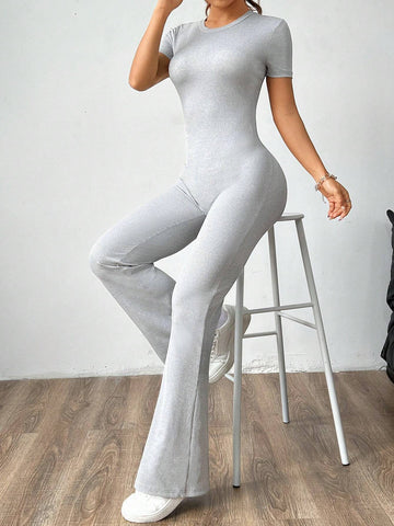 Ladies' Casual Wide-Legged Jumpsuit Made Of Waffle Fabric