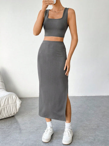 Ladies' Knitted Tank & Midi Skirt Set