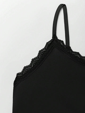 Ladies Lace Decoration Cami Two-Piece Set