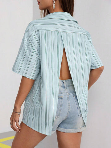 EZwear Ladies' Long Sleeve, Open Back, Slit Hem Shirt