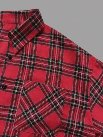 EZwear Ladies' Plaid Printed Collar Shirt With Pocket, Casual Long Sleeve