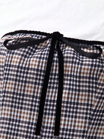 Ladies Plaid Printed Strapless Simple Daily Dress
