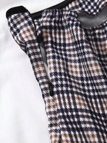 Ladies Plaid Printed Strapless Simple Daily Dress