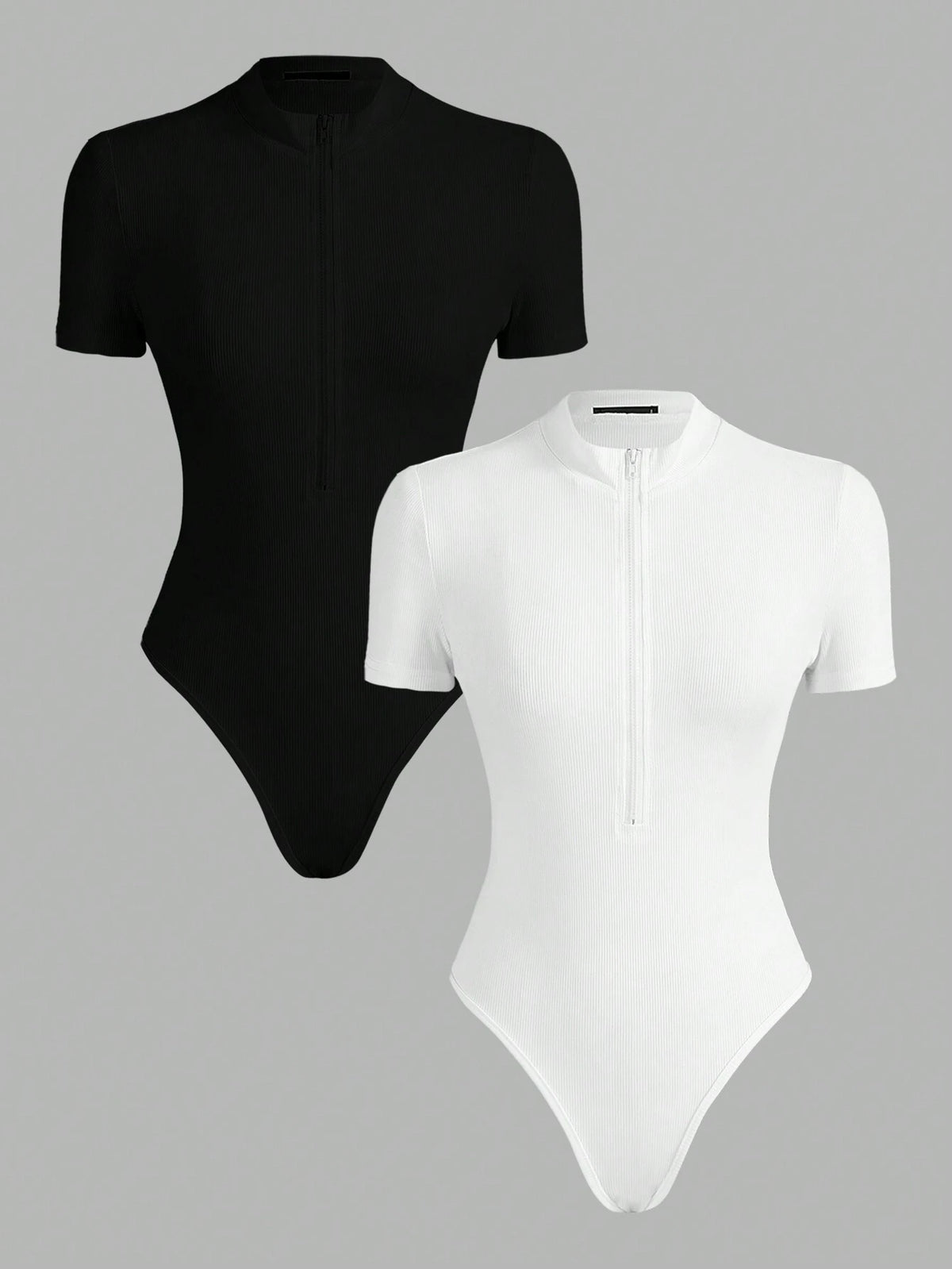 Ladies' Plain Color Zipper Closure Simple Summer Short Sleeve Bodysuit