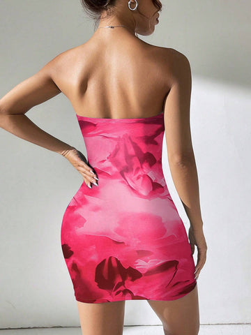 Ladies' Random Printed Simple Daily Wear Sling Dress