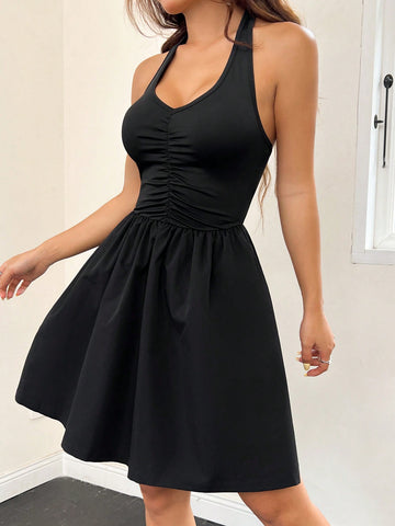 Ladies' Ruffled Backless Halter Neck Dress
