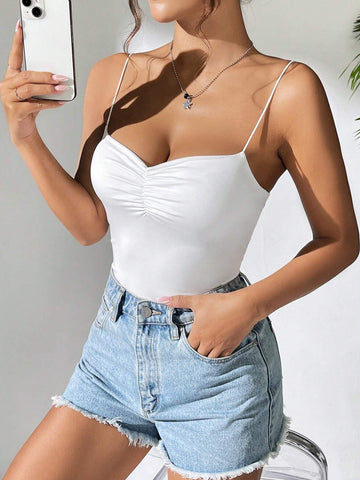 Ladies' Solid Color Ruffle Strap Jumpsuit For Summer