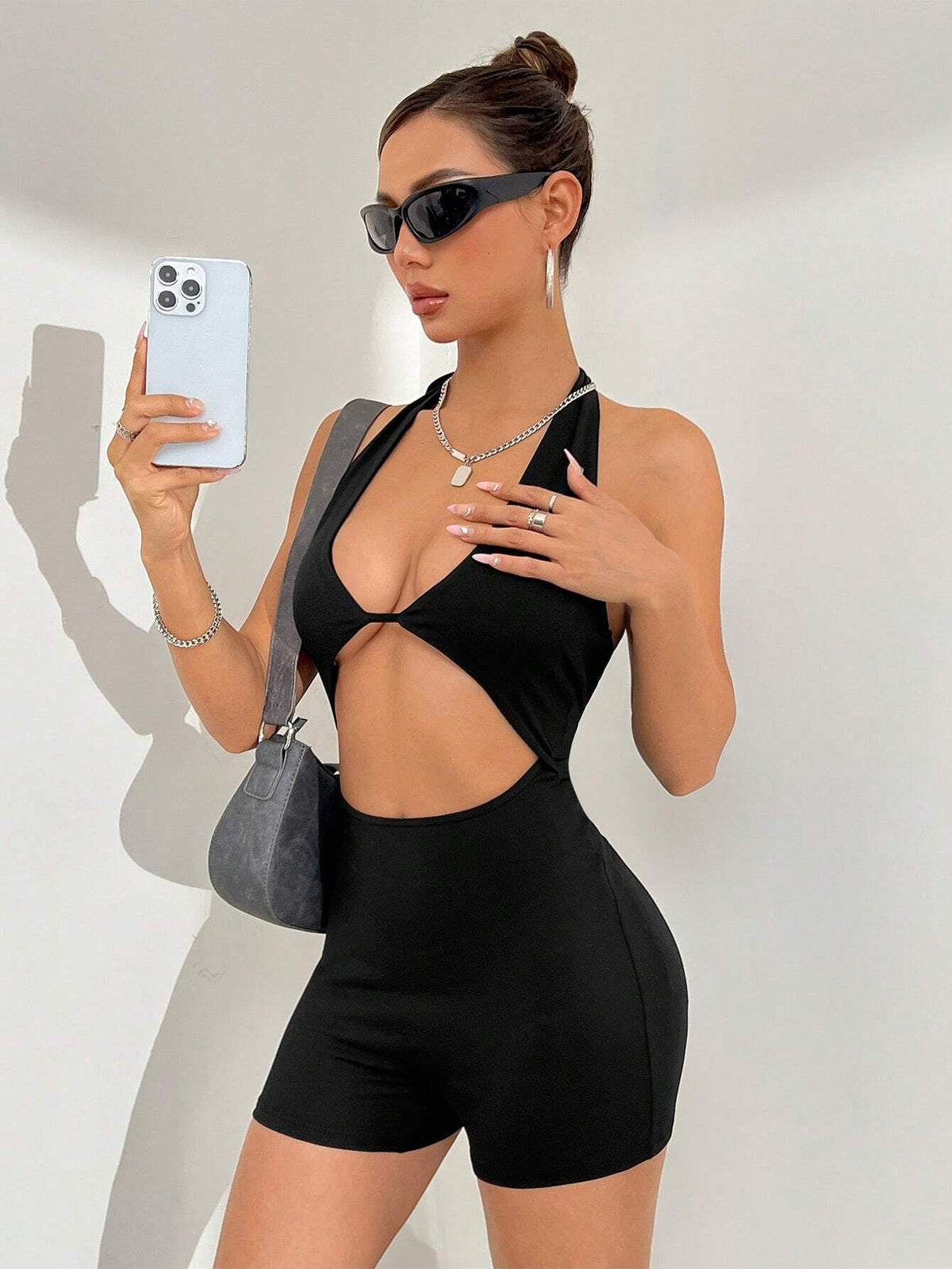 Ladies Solid Color Sexy Bodysuit Jumpsuit