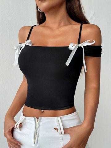 EZwear Ladies' Solid Color Simple Bow Decoration Daily Wear Camisole