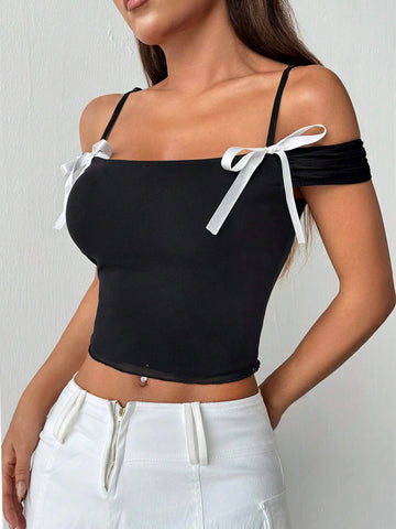 EZwear Ladies' Solid Color Simple Bow Decoration Daily Wear Camisole