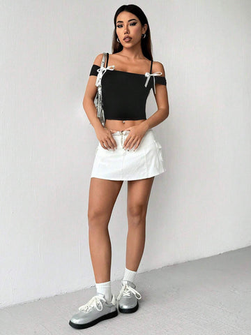 EZwear Ladies' Solid Color Simple Bow Decoration Daily Wear Camisole