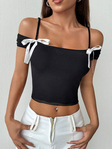 EZwear Ladies' Solid Color Simple Bow Decoration Daily Wear Camisole