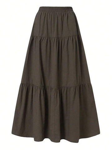 EZwear Ladies' Solid Color Simple Daily Skirt