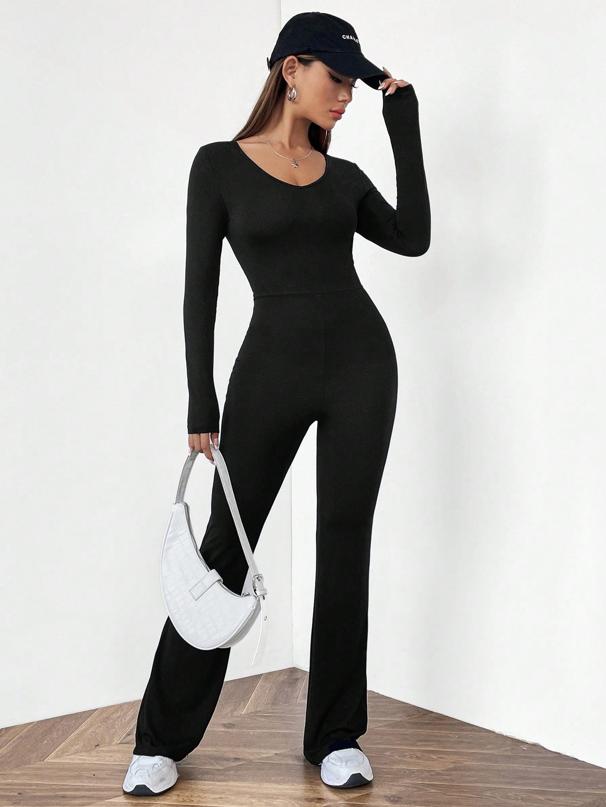 Ladies' Solid Color Slim-Fit Jumpsuit