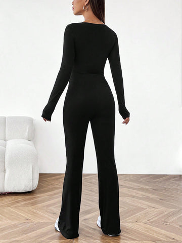 Ladies' Solid Color Slim-Fit Jumpsuit