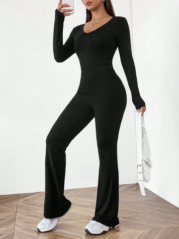 Ladies' Solid Color Slim-Fit Jumpsuit
